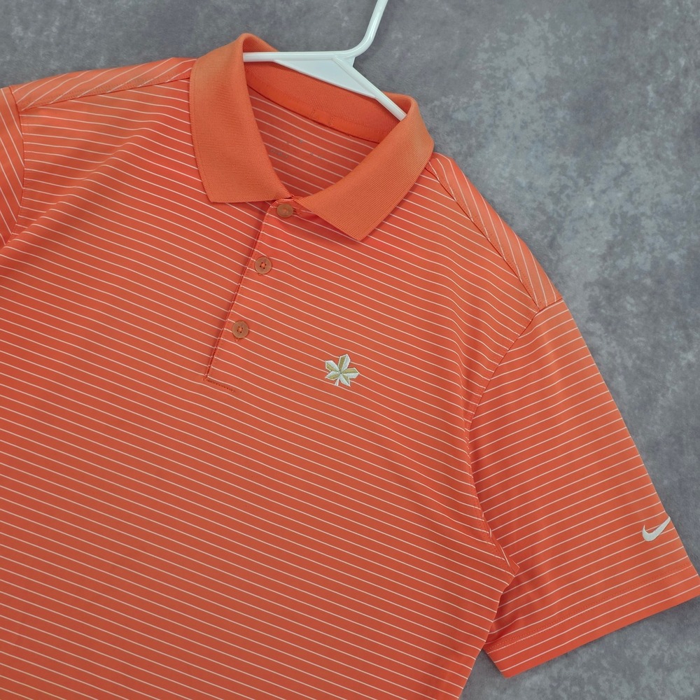 Nike Striped Golf Polo Shirt Mens Large Orange Buckeye Leaf Performance